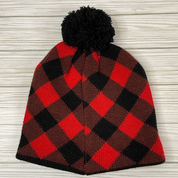 Field & Stream Cozy Cabin Black, Brown and Red Plaid Knit Beanie Hat NWT - Picture 4 of 8